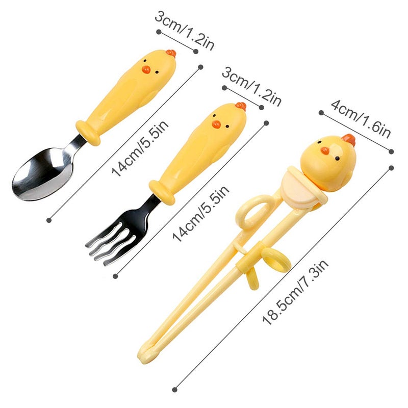 Mannice Training Chopsticks Set for Kids and Beginners Chopstick Spoon Fork and Case Set Reusable Learning Chopsticks with Attachable Learning Chopstick Helper - Right Handed Only Stainless Steel Yellow - Image 5